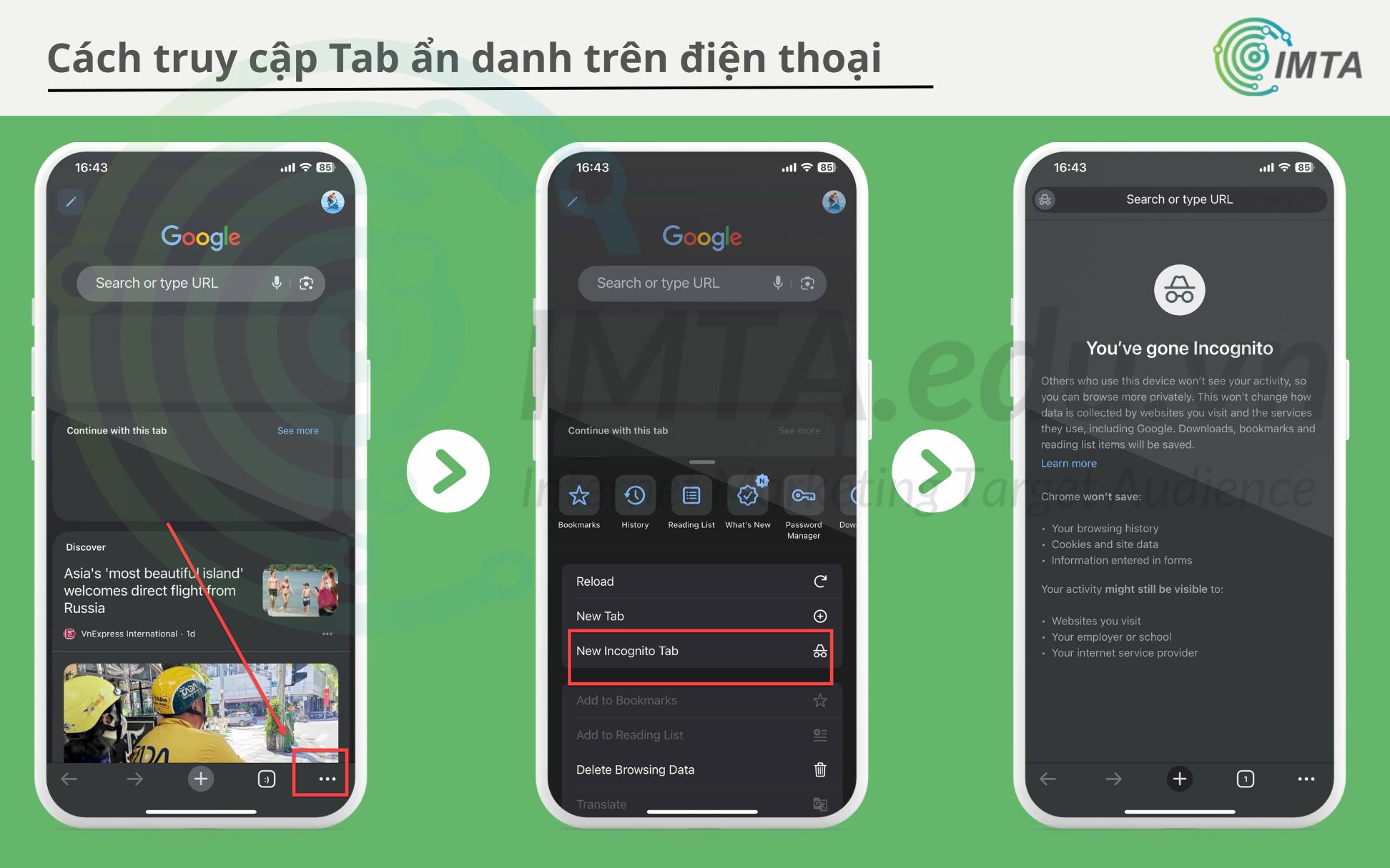 Cách truy cập Tab ẩn danh trên điện thoại