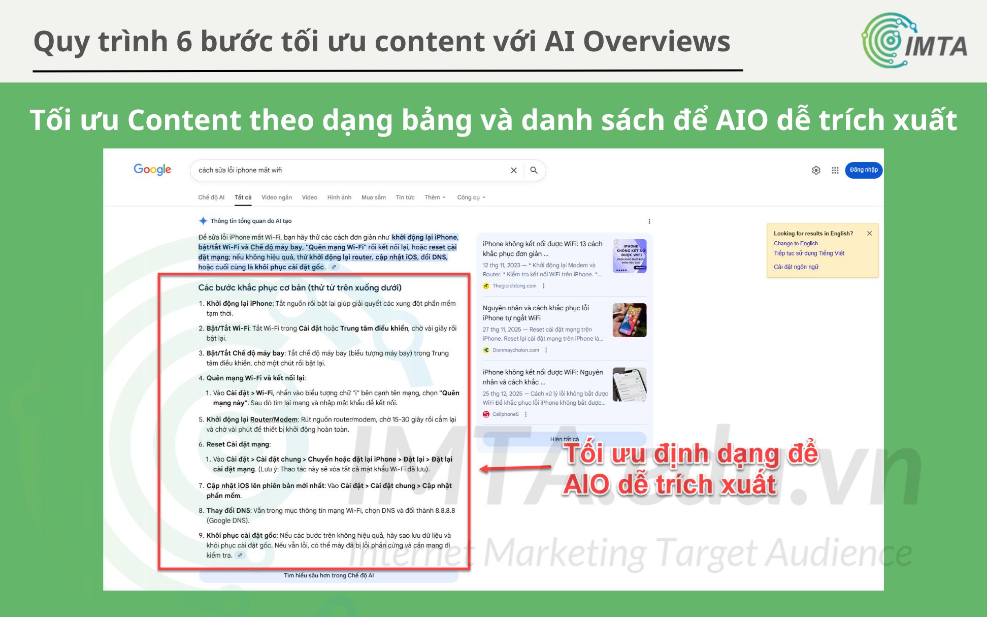 Tối ưu Content theo dạng bảng và danh sách để AIO dễ trích xuất