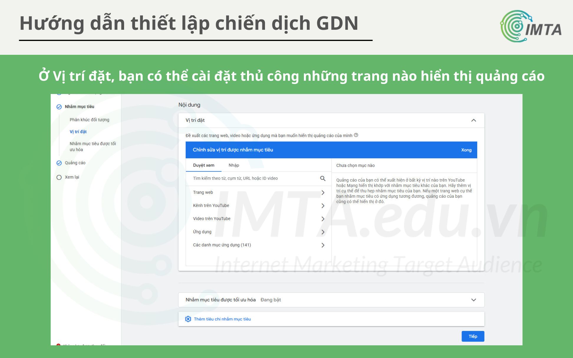 Cài đặt thủ công Vị trí đặt cho quảng cáo GDN