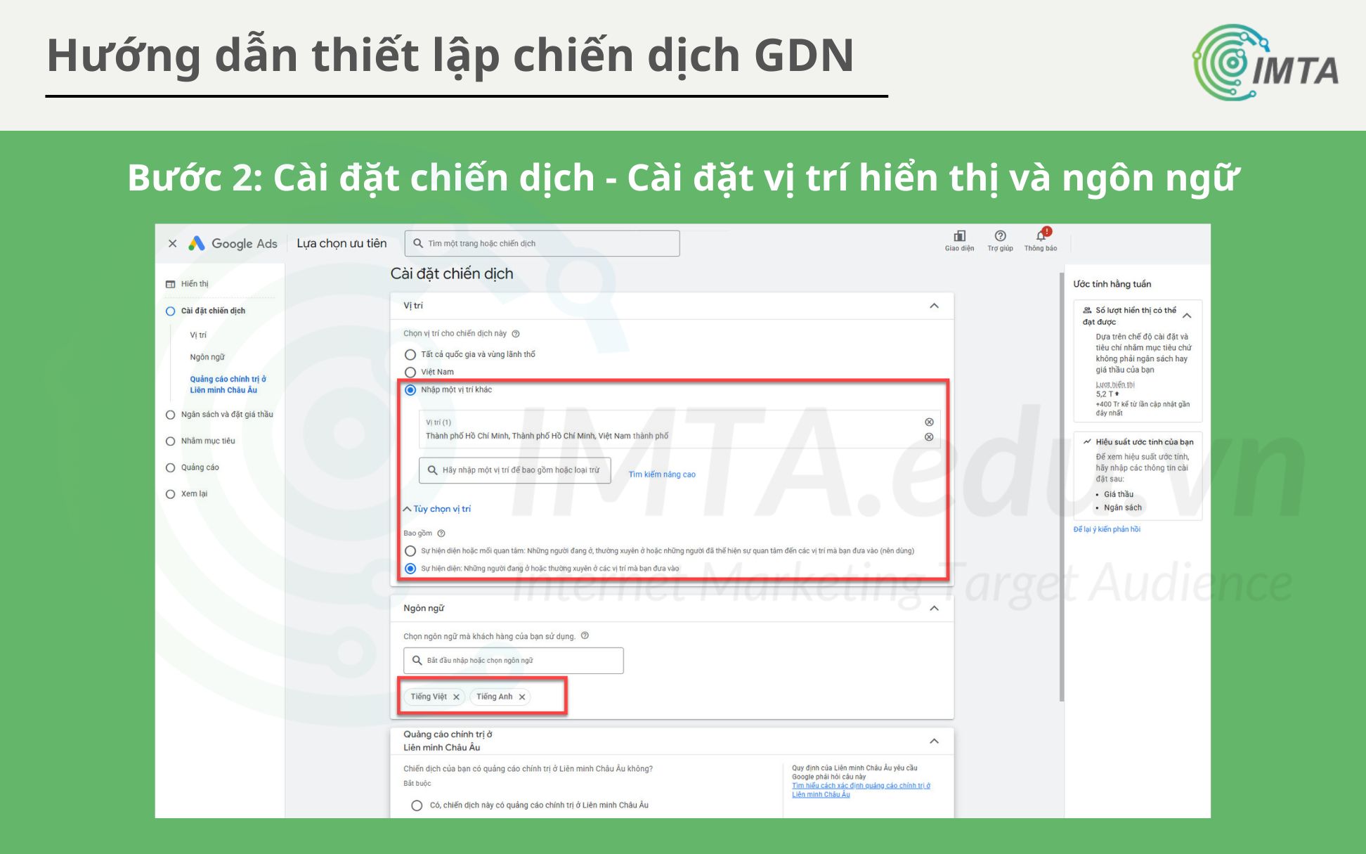 Cài đặt vị trí hiển thị chiến dịch