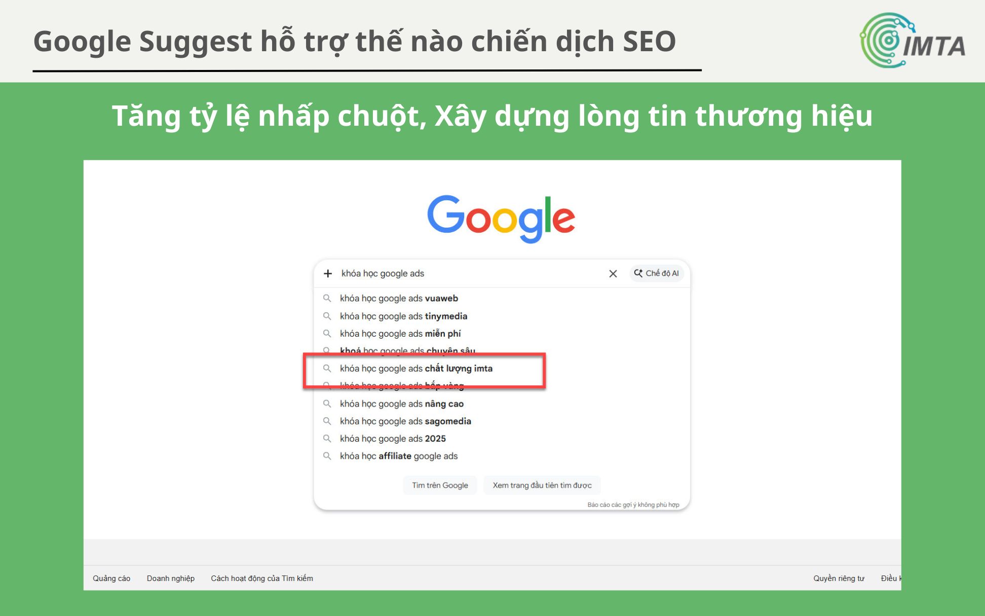 Google Suggest giúp tăng tỷ lệ nhấp chuột, xây dựng hình ảnh Brand