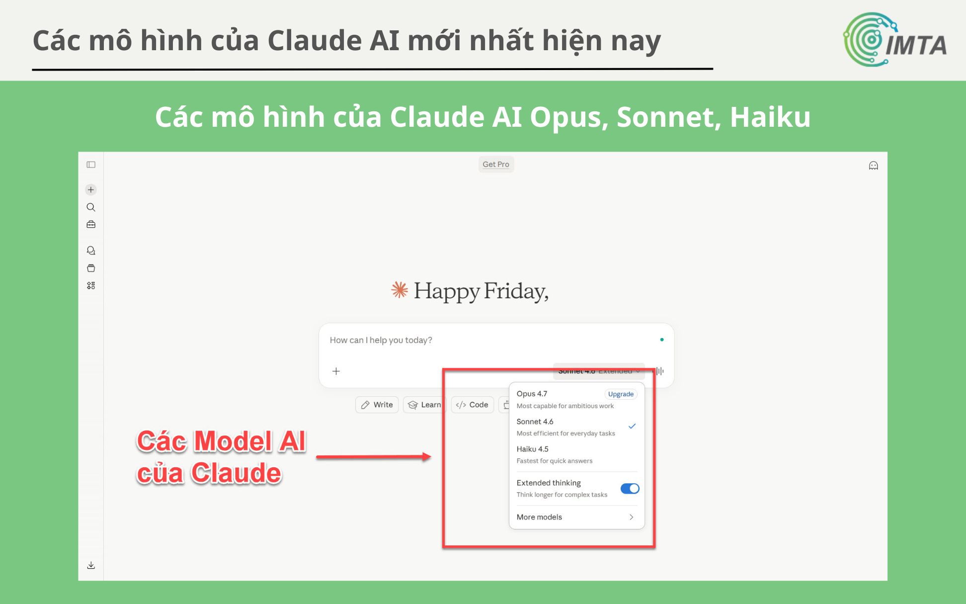 Lựa chọn mô hình AI trên Claude