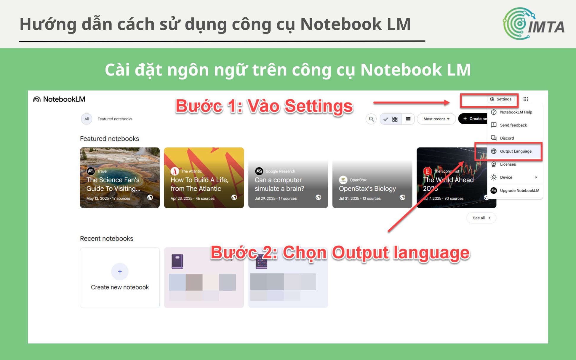 Cài đặt ngôn ngữ trên công cụ Notebook LM