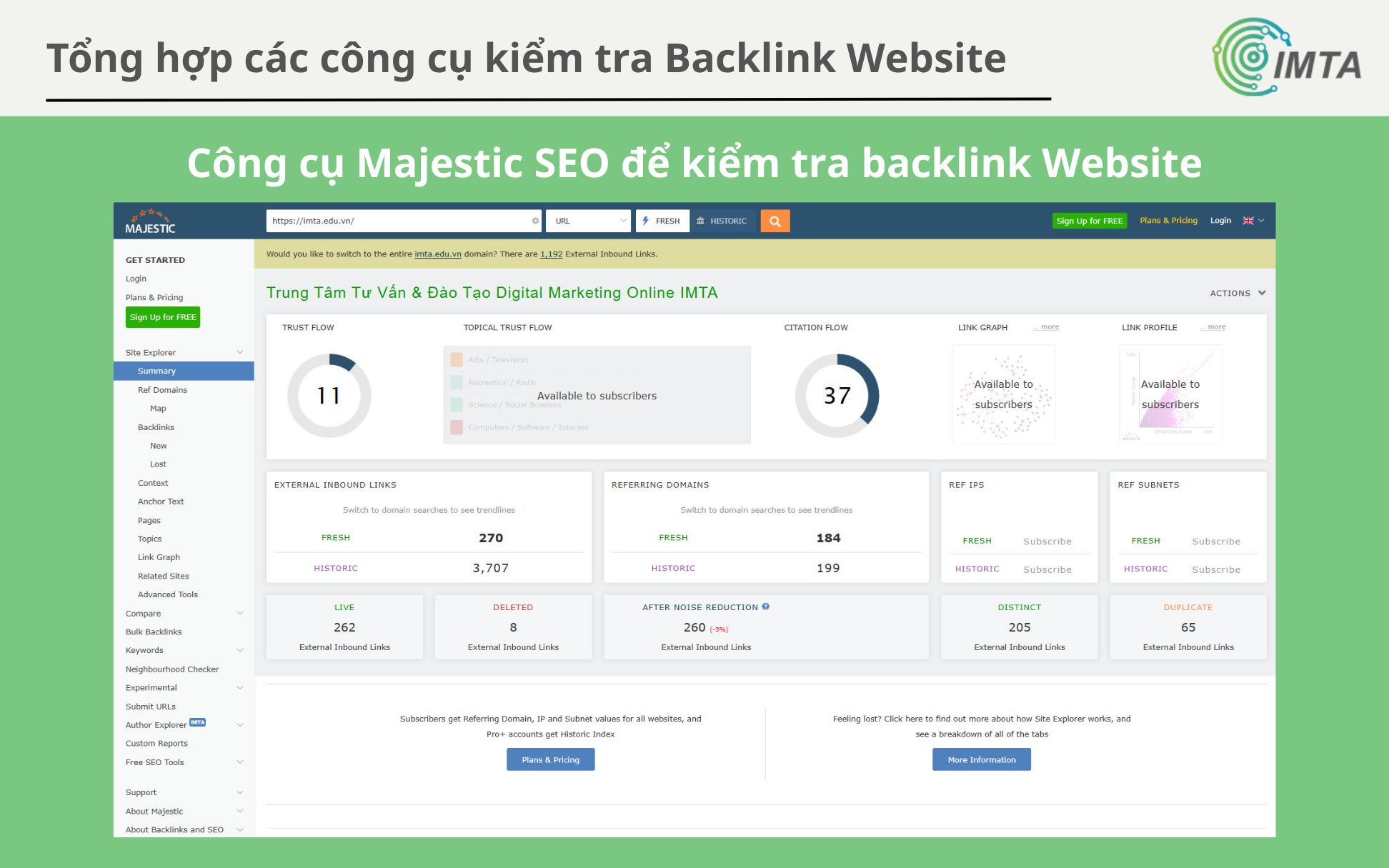 Công cụ kiểm tra Backlink Website Majestic SEO