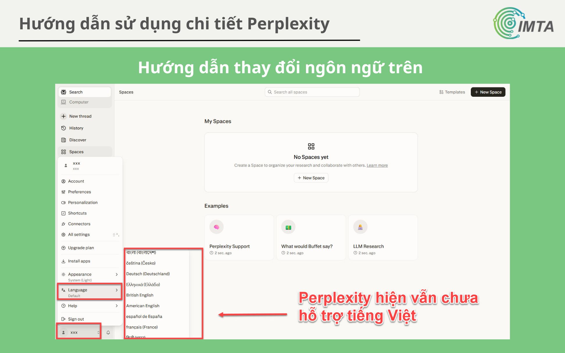 Cài đặt ngôn ngữ trên Perplexity