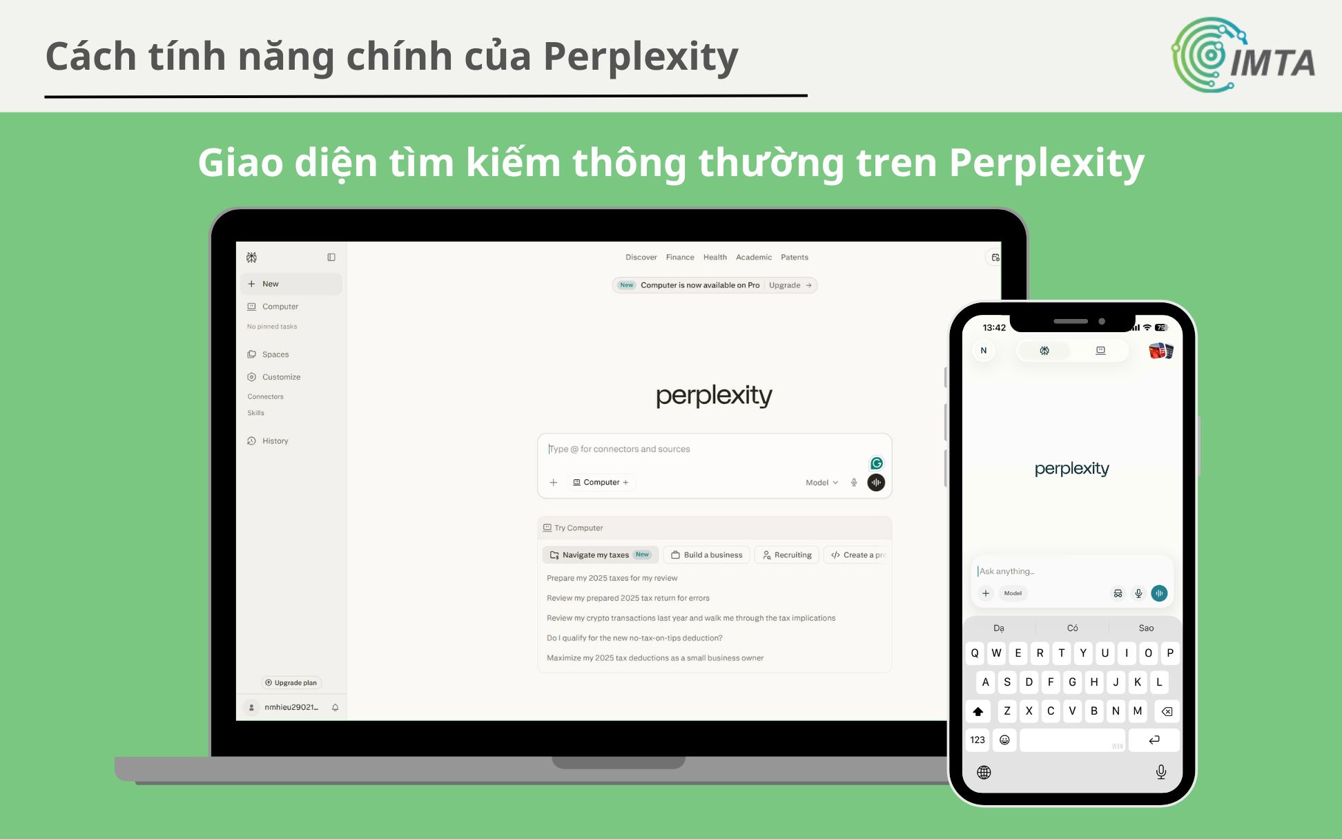Giao diện tìm kiếm thông thường tren Perplexity