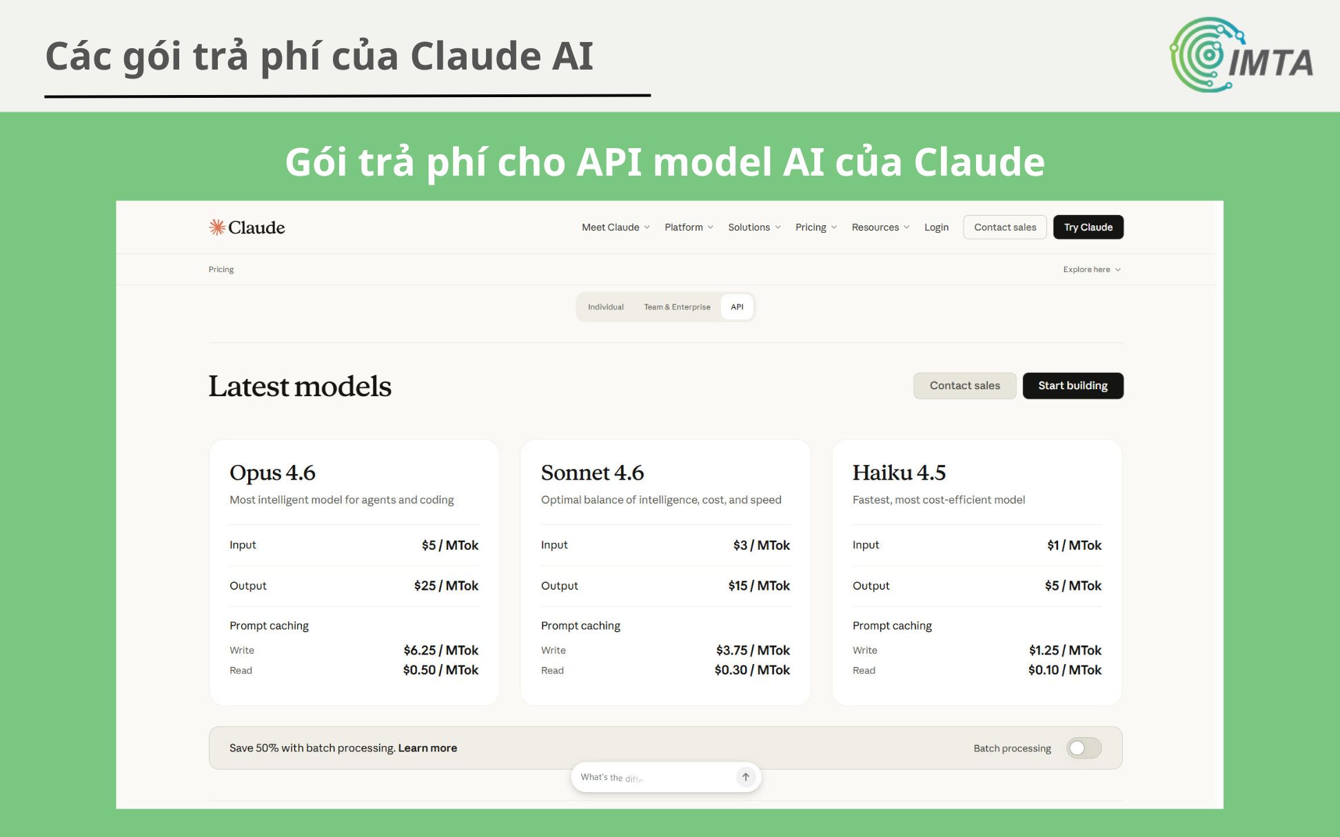 Gói trả phí dành API để sửi dụng các model AI của Claude - phù hợp cho Deverloper