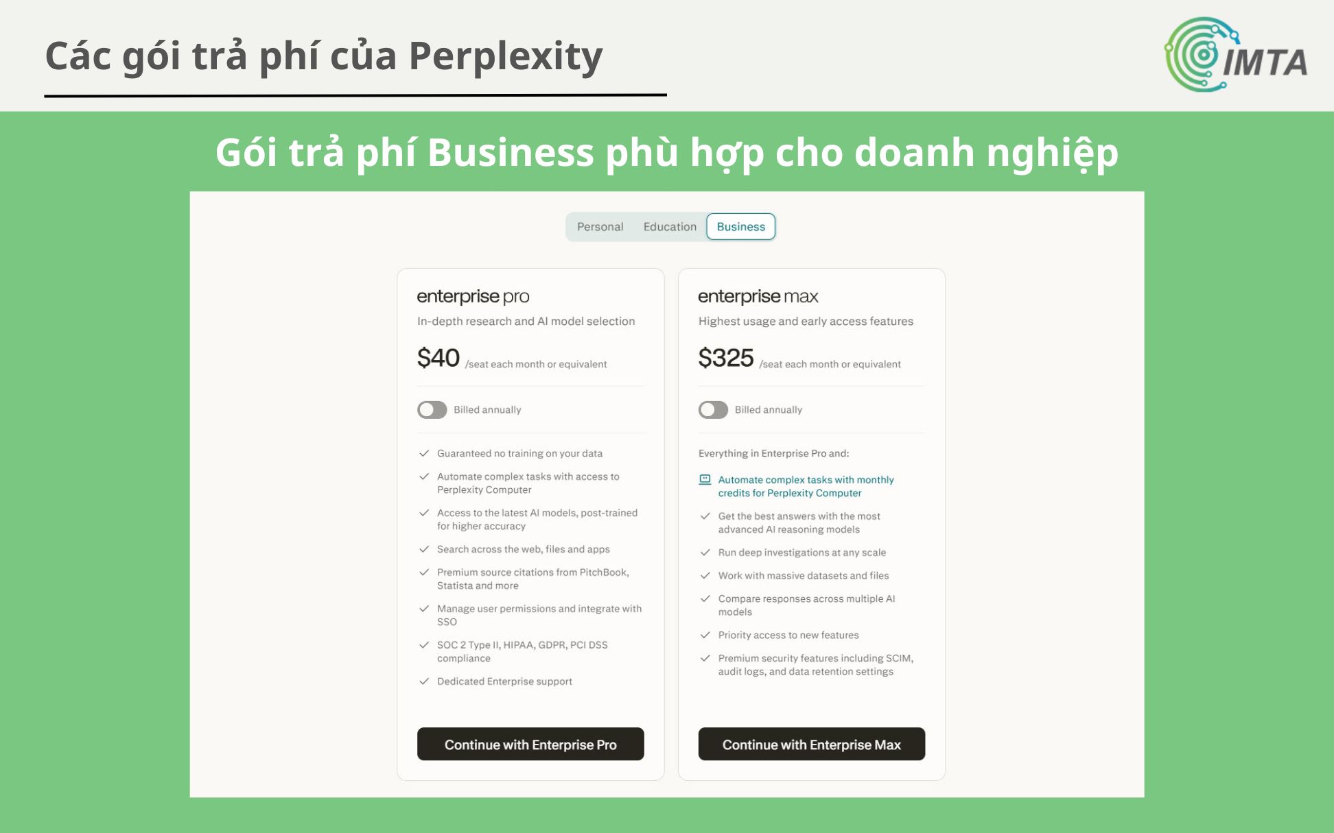 gói trả phí dành cho doanh nghiệp