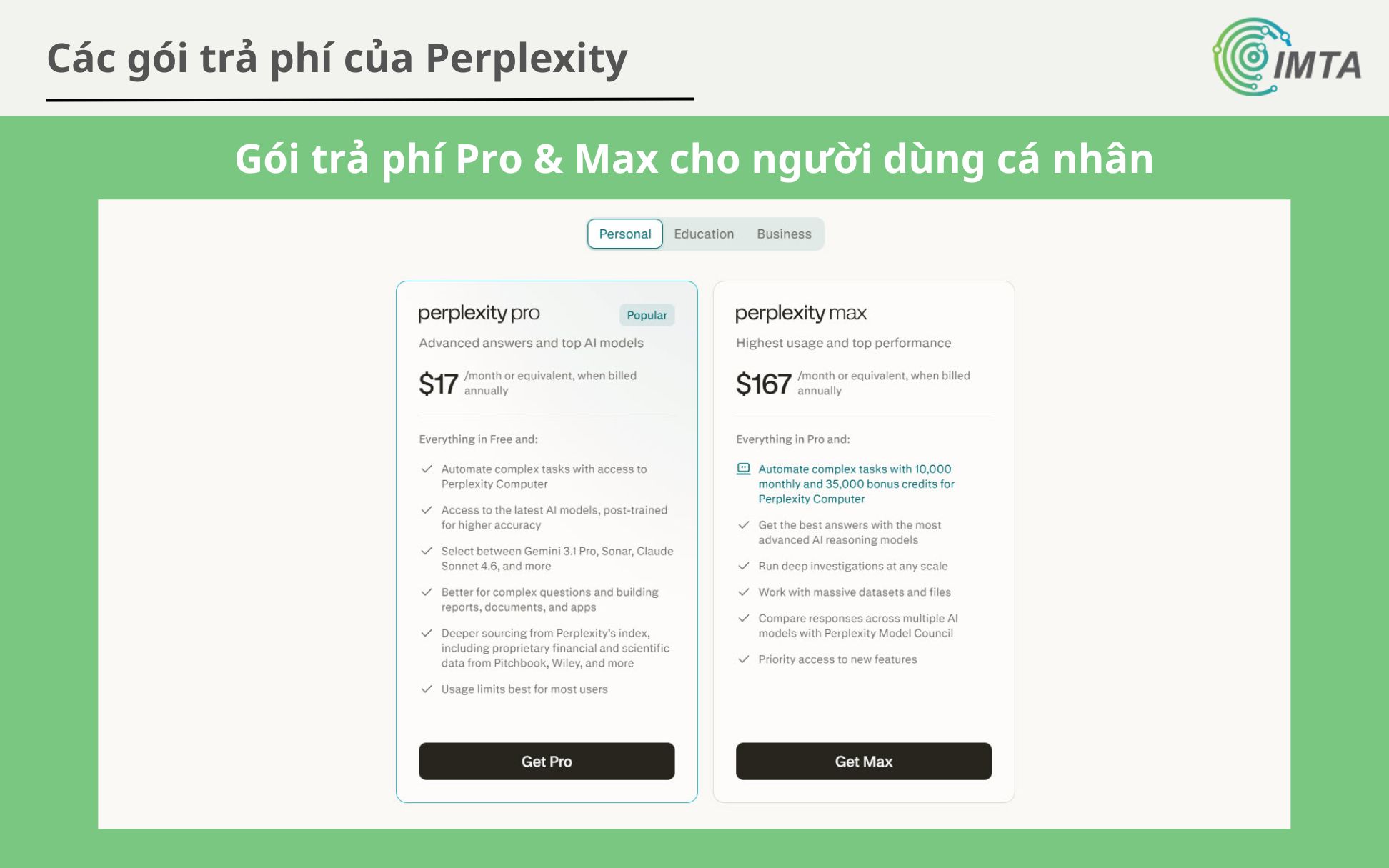 gói trả phí dành cho tài khoản cá nhân