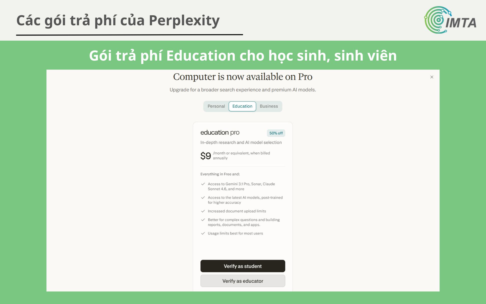 Gói trả phí dành cho học sinh sinh viên