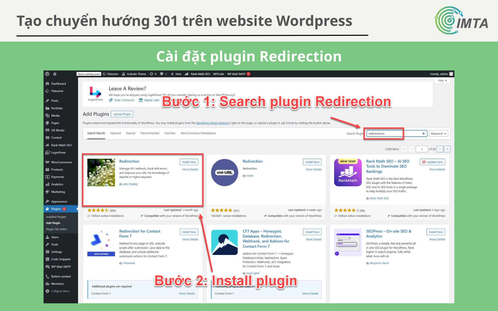 Cài đặt plugin Redirection