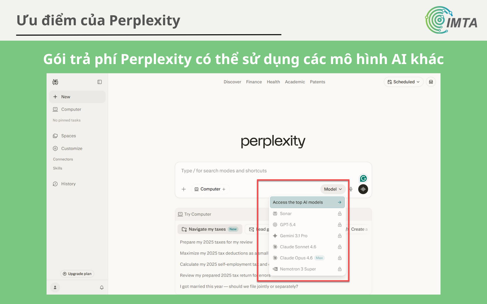 Trên Perplexity có thể sử dụng nhiều model AI của các bên khác