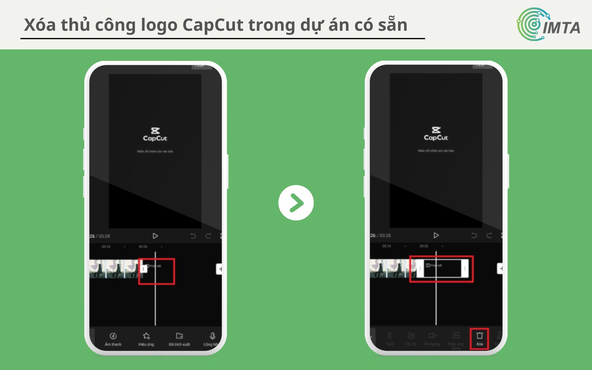 Xóa thủ công logo CapCut ở cuối video trong dự án có sẵn