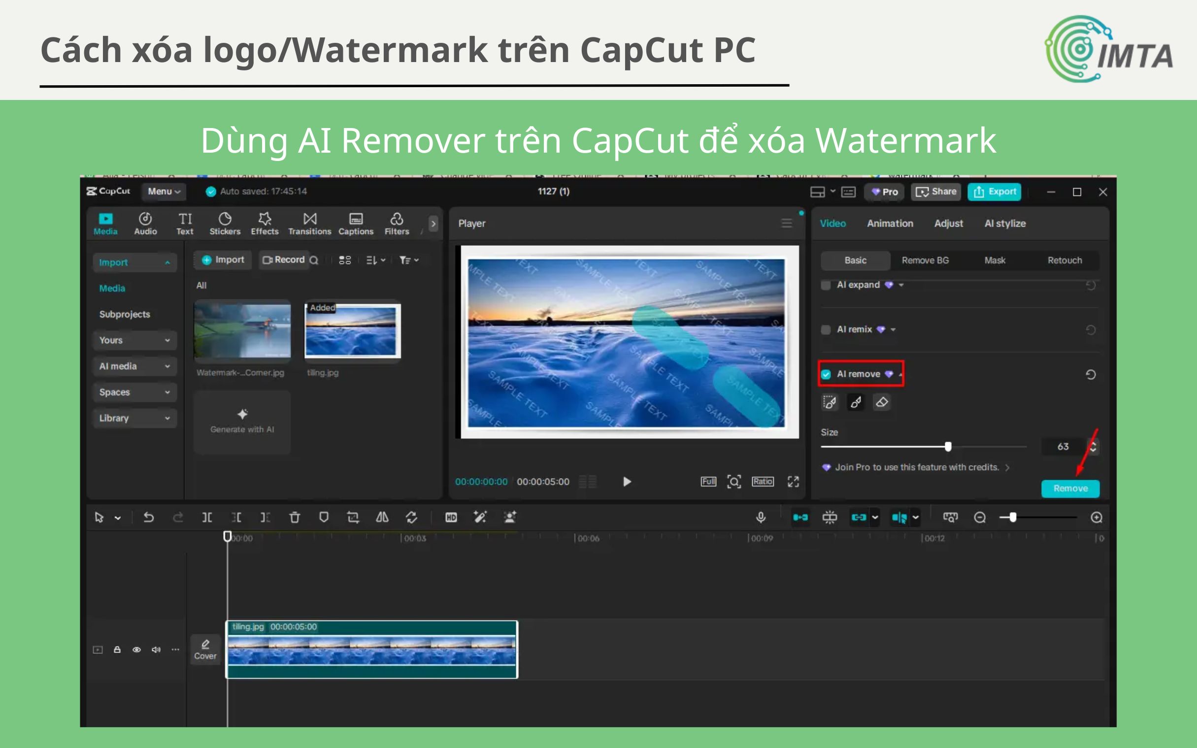 Dùng AI Remover để xóa Watermak/ Logo khi edit CapCut