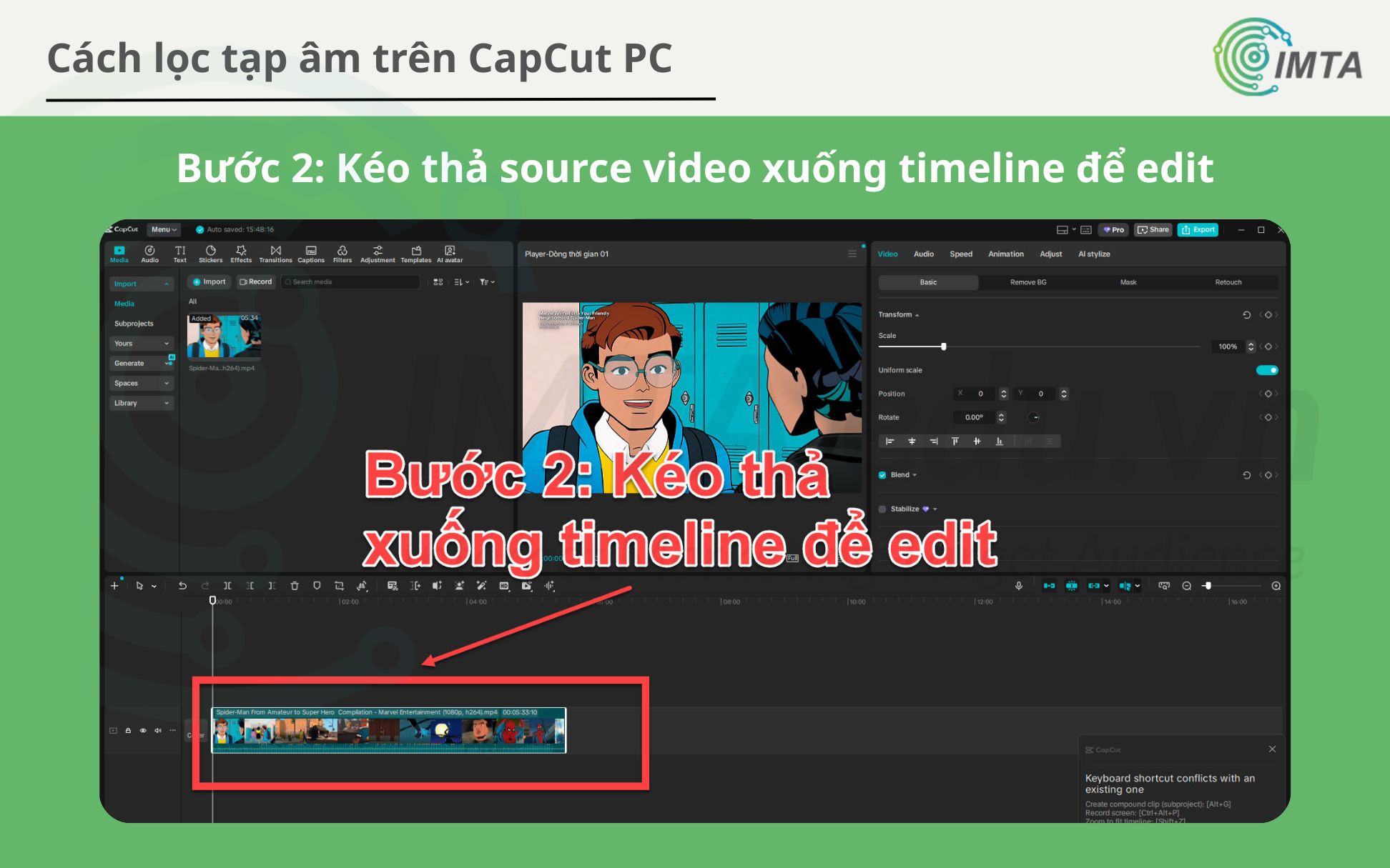 Kéo thả source video xuống timeline