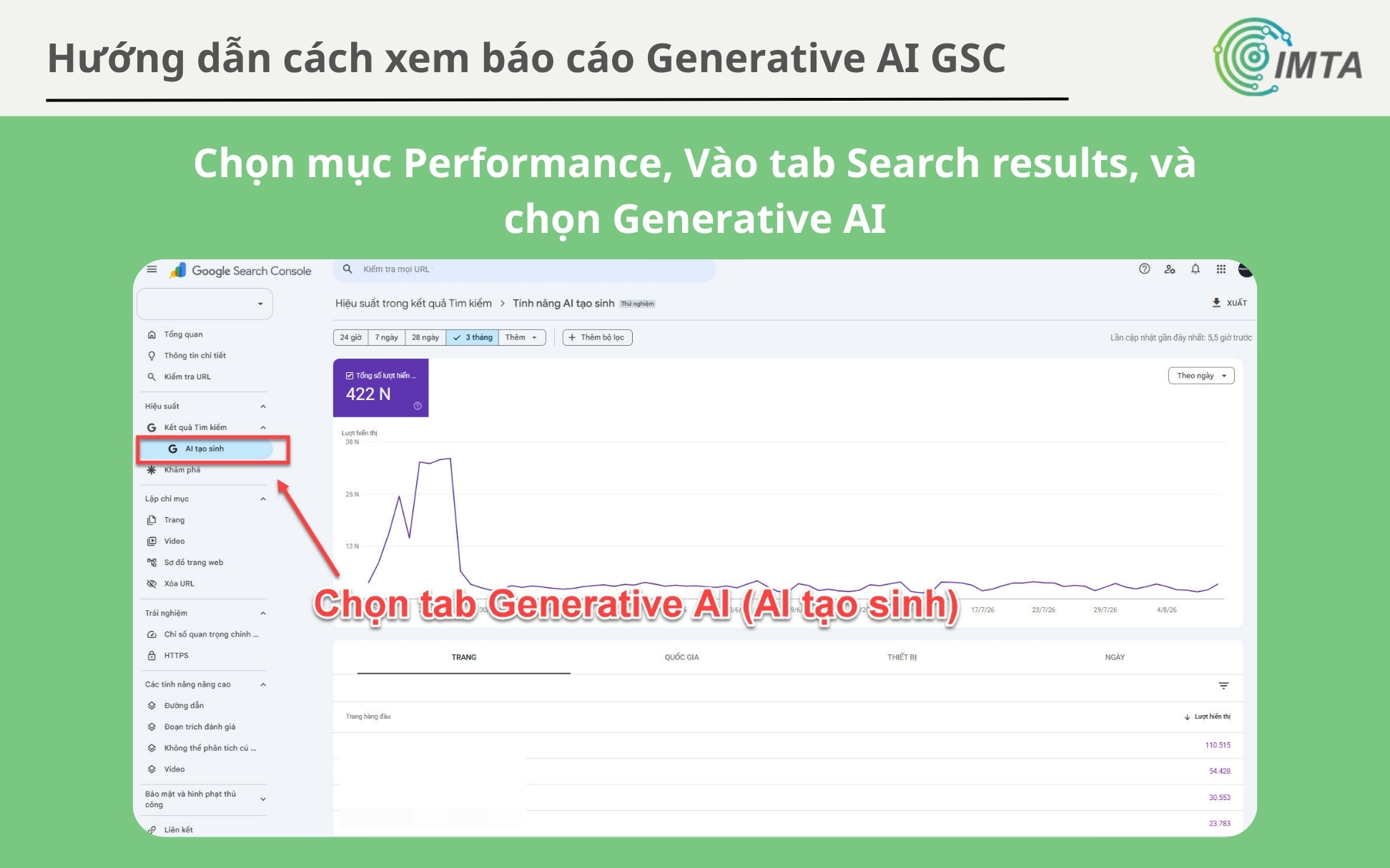 Tìm bộ lọc Search appearance (Giao diện tìm kiếm) và chọn Generative AI