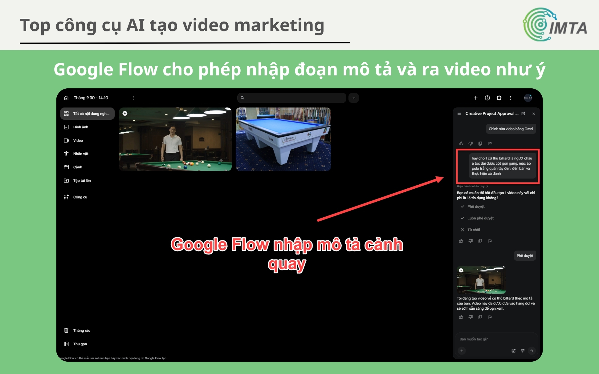 Google Flow cho phép nhập đoạn mô tả và ra video như ý