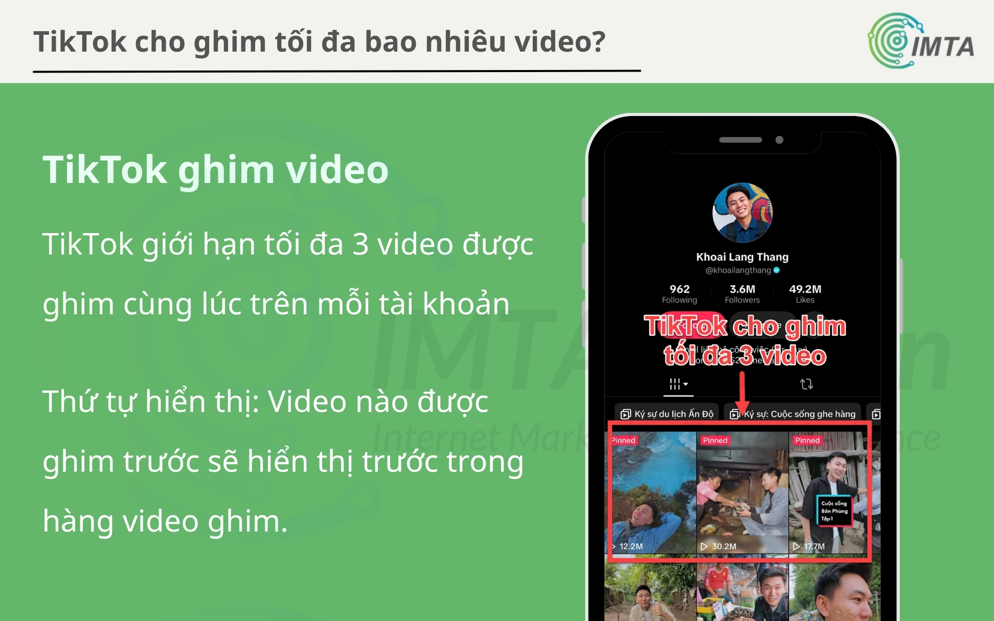 TikTok cho ghim tối đa 3 video