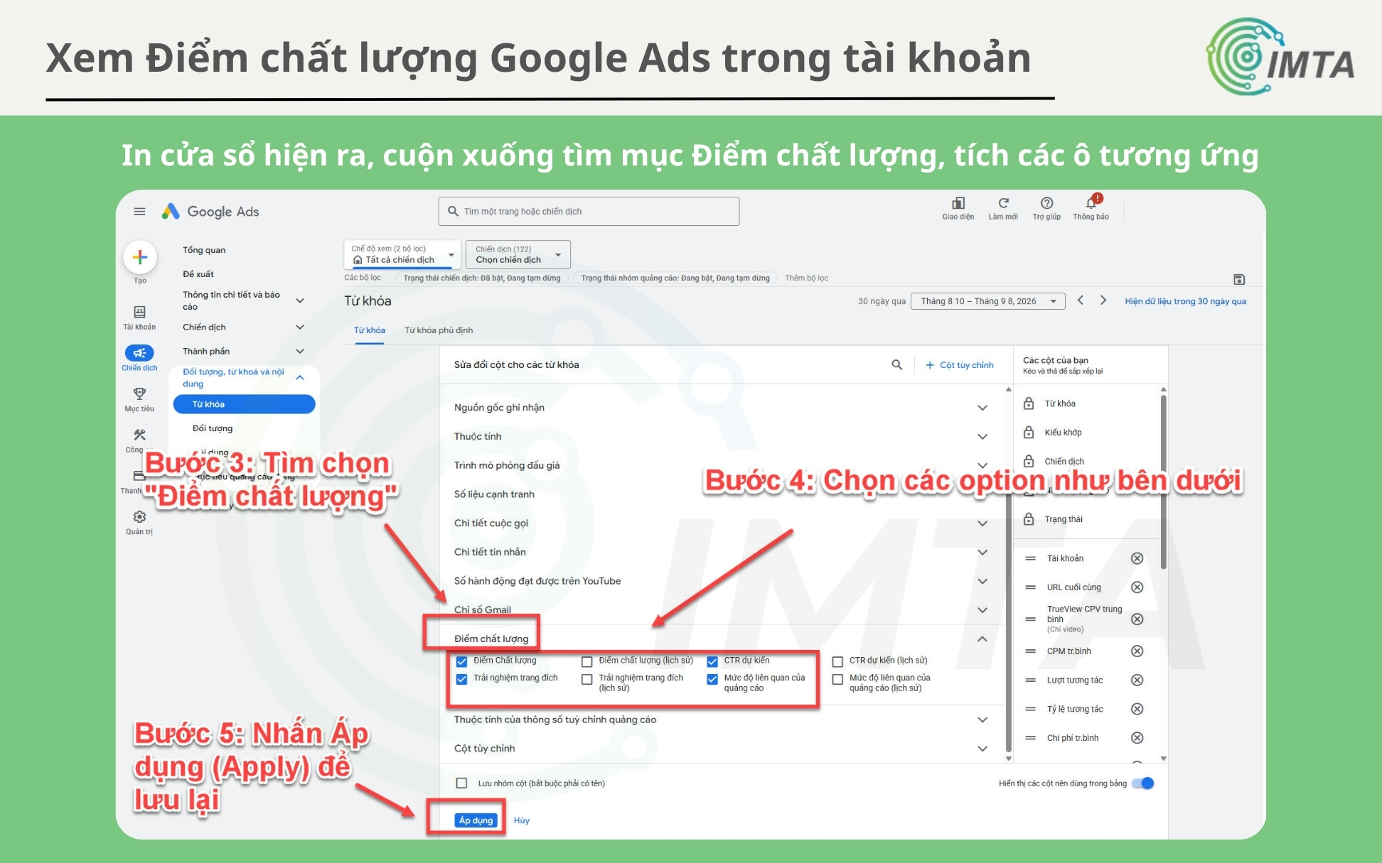 In cửa sổ hiện ra, cuộn xuống tìm mục Điểm chất lượng, tích các ô tương ứng