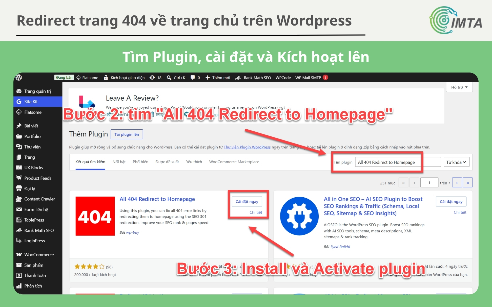 Install và Activate Plugin All 404 Redirect to Homepage