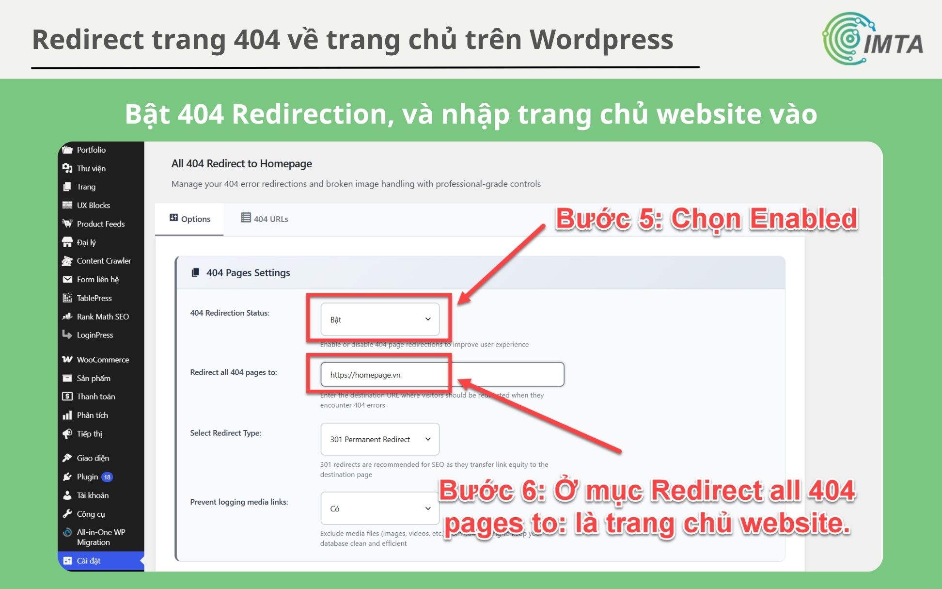 Bật tính năng lên, và nhập tên trang chủ, sau đó bấm save lại để lưu cài đặt