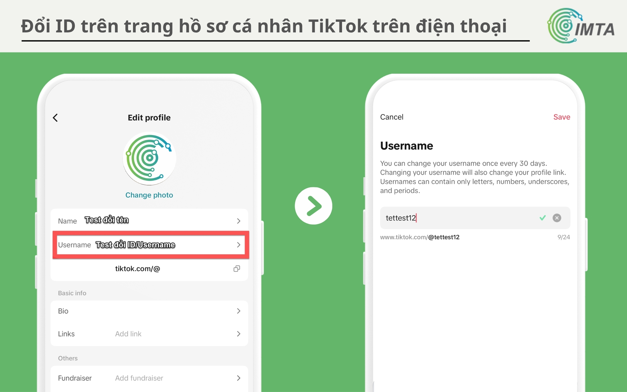 Đổi ID trên trang hồ sơ cá nhân TikTok trên điện thoại