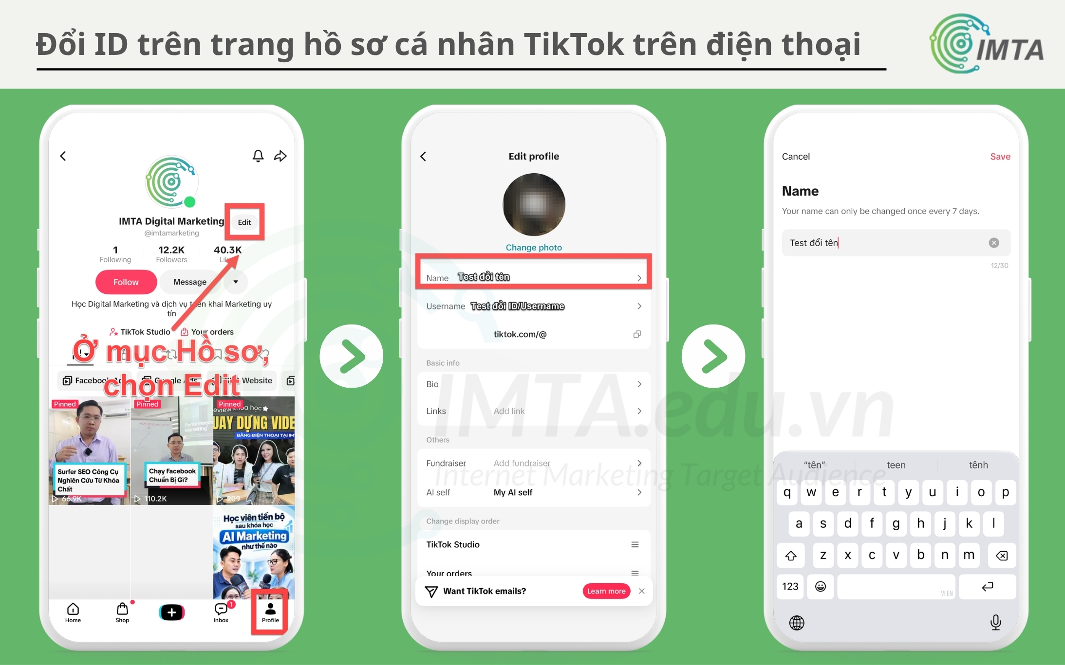 Đổi Tên trên trang hồ sơ cá nhân TikTok trên điện thoại