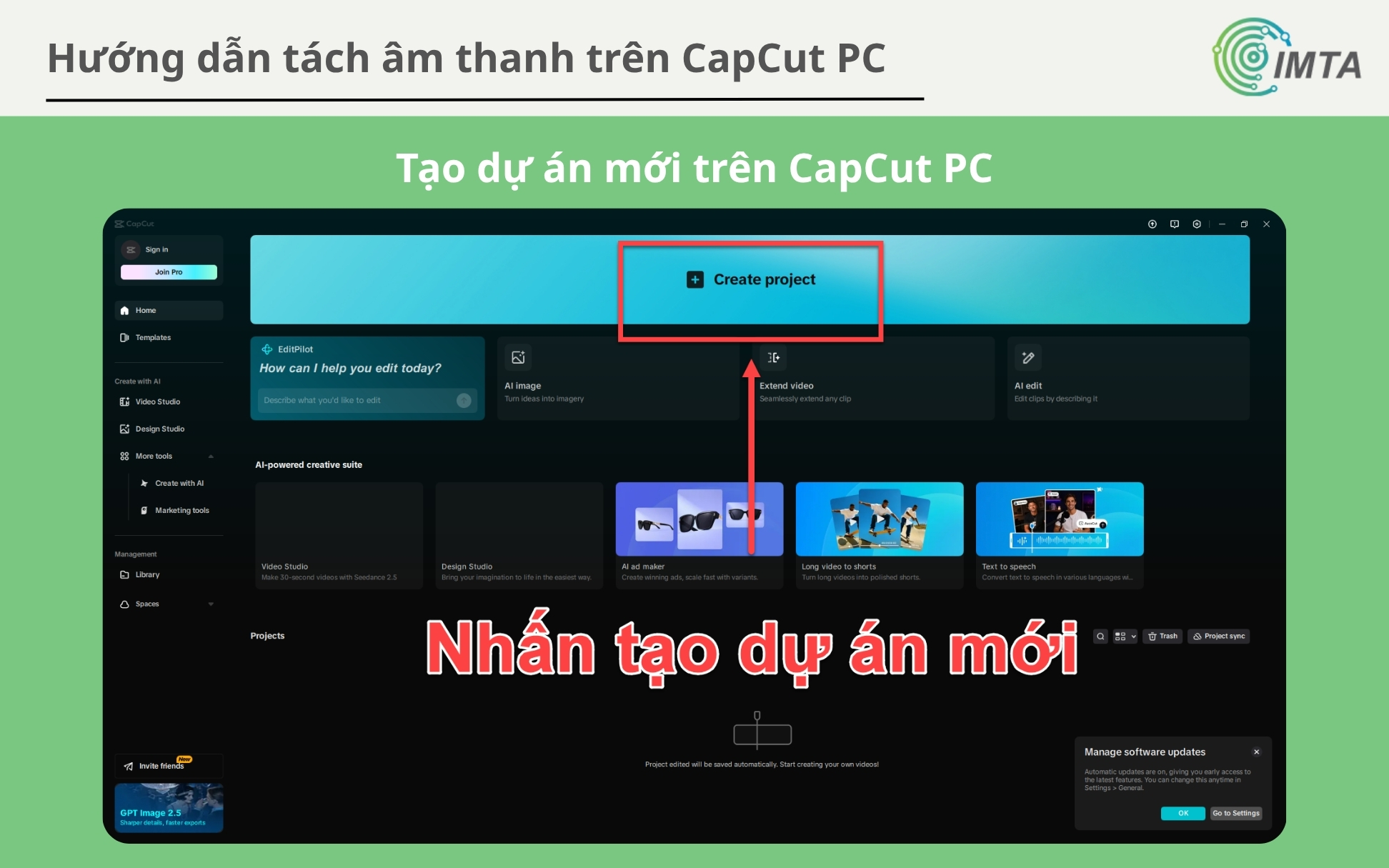 Tạo dự án mới trên CapCut PC