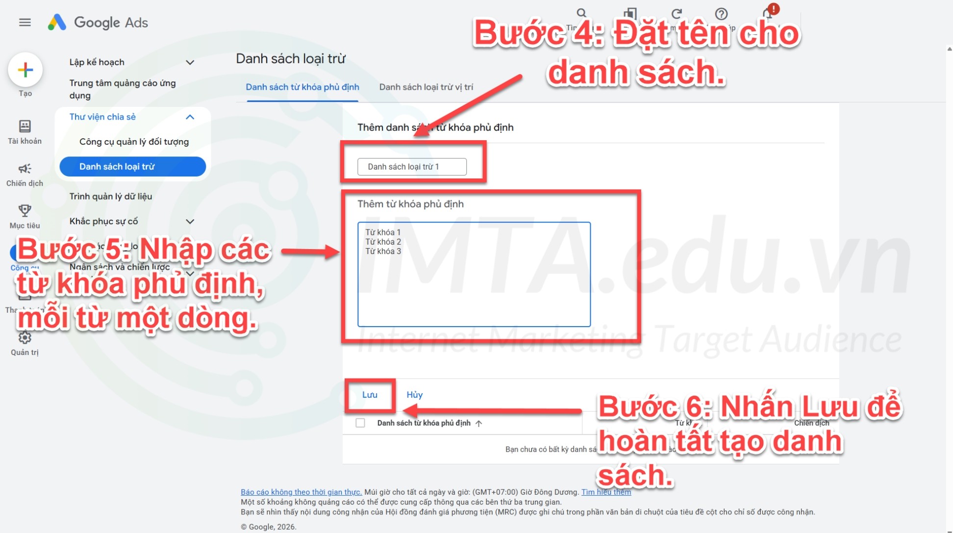 Thêm các từ khóa phủ định chung và Save lại