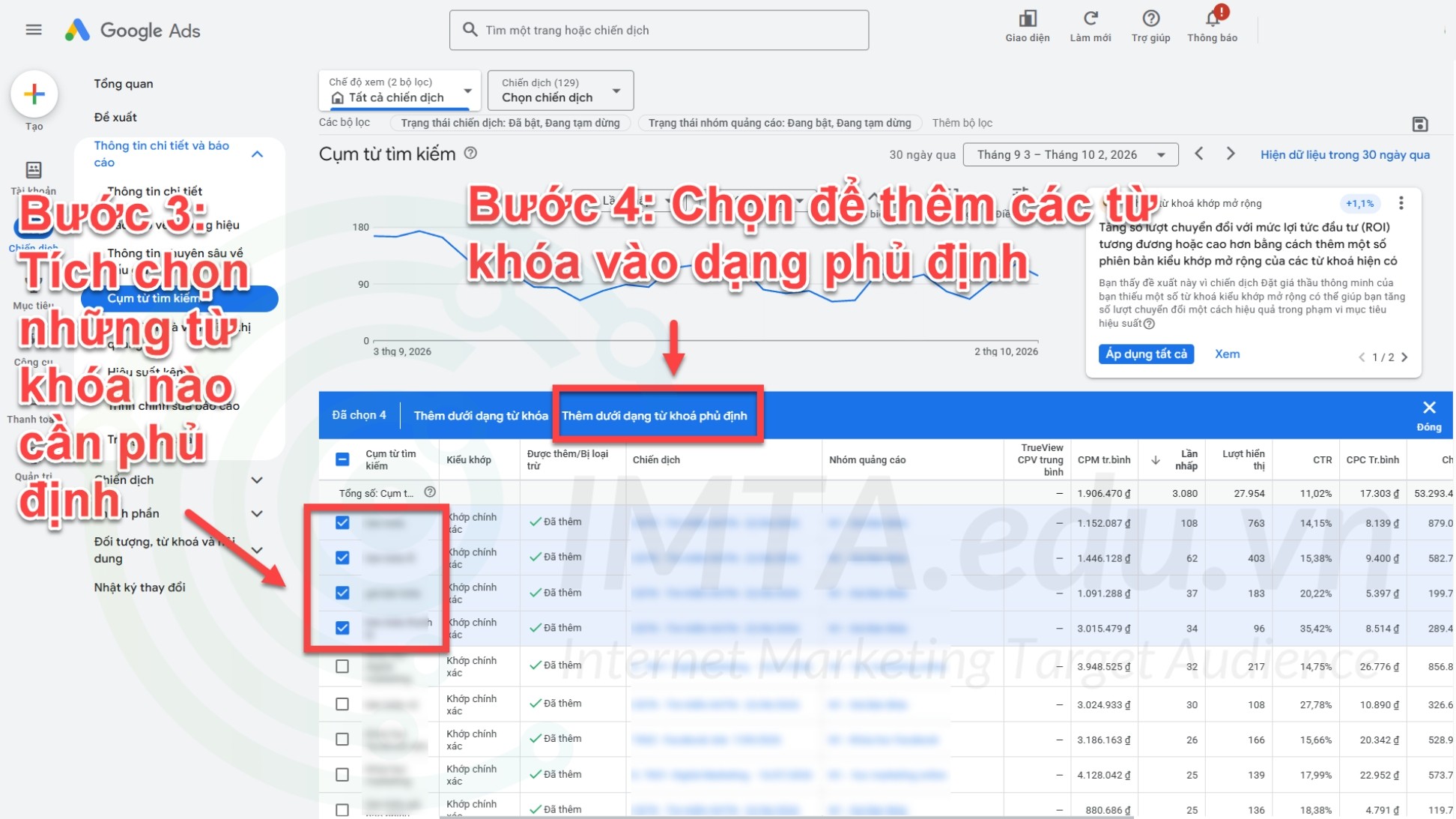 Thêm cụm từ tìm kiếm vào dạng phủ định