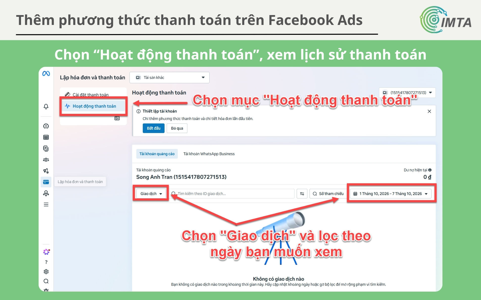 Chọn “Hoạt động thanh toán”, xem lịch sử thanh toán